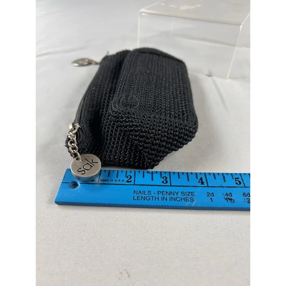 The Sak Black Crochet Knit Zipper Pouch‎ Coin Purse Cosmetic Bag Small